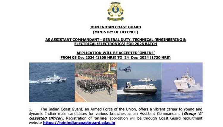 Indian Coast Guard Assistant 140 posts 0