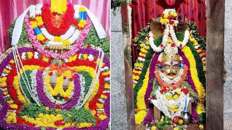 "Devotees performing abhisheka and special pooja at Chandramouleshwara Temple, Gudibande, during Mahashivaratri celebrations."
