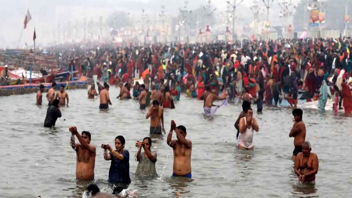 Maha Kumbh 2025 - Devotees taking a holy dip in the Ganga River during Maha Kumbh 2025 at Prayagraj