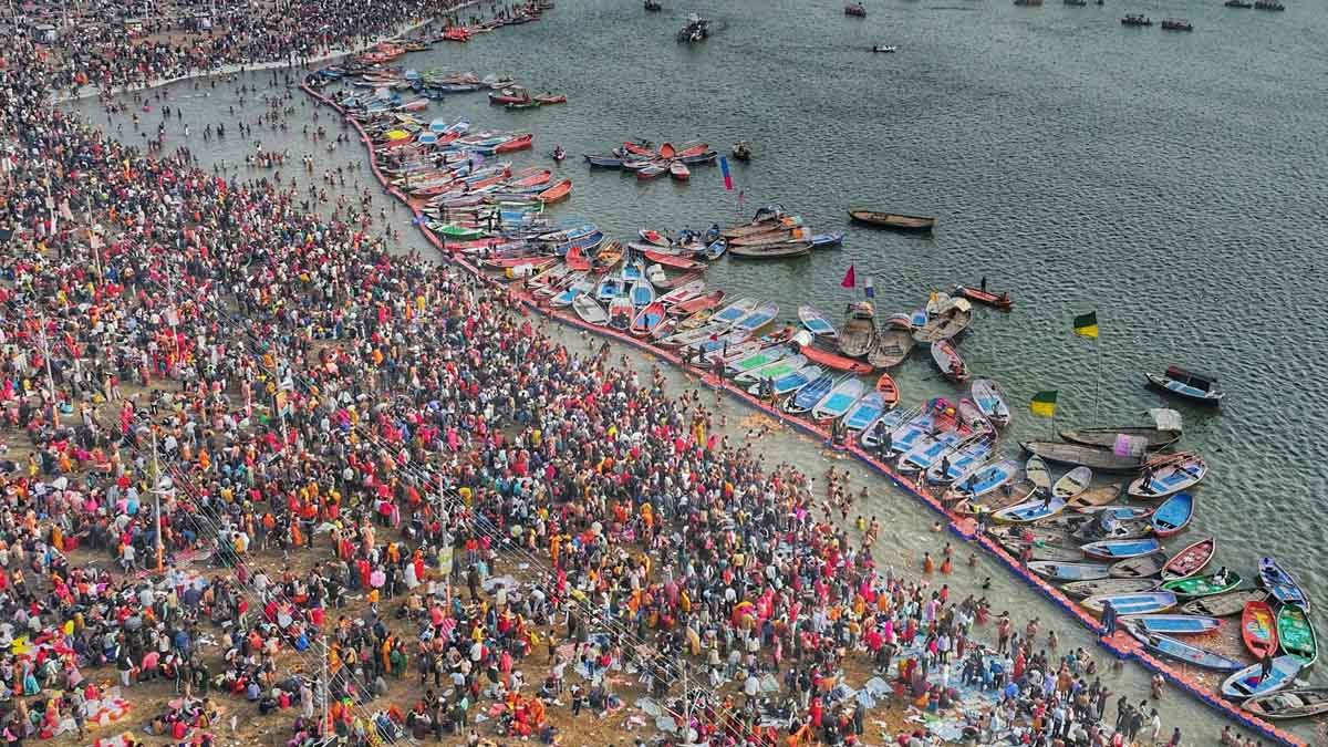 Maha Kumbh 2025 - Devotees taking a holy dip in the Ganga River during Maha Kumbh 2025 at Prayagraj