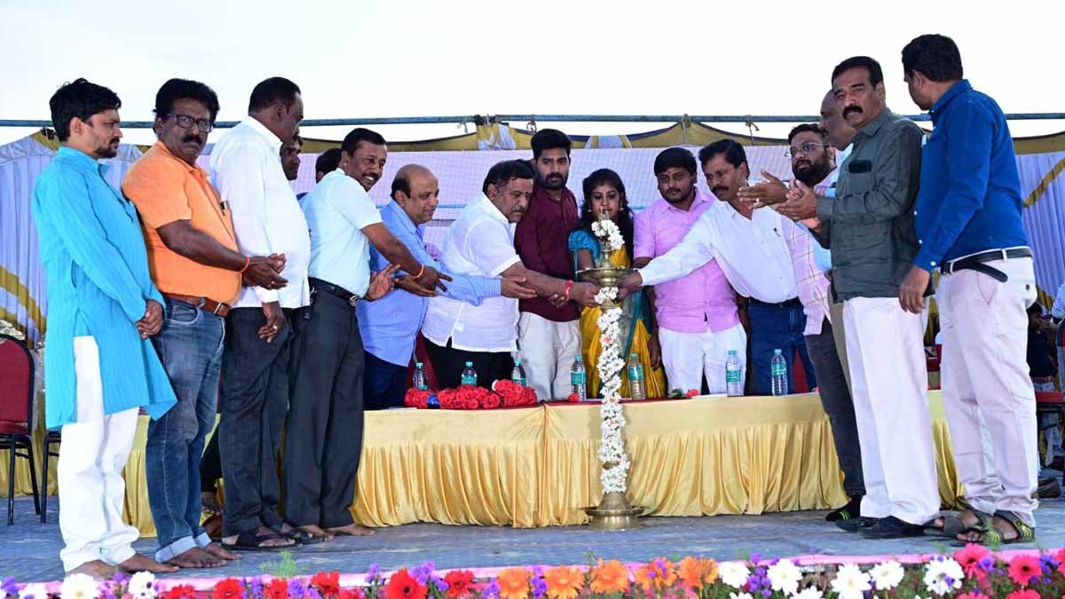 Annual Day - "MLA S.N. Subbareddy speaking at New Public School annual day event in Gudibande, emphasizing quality education."