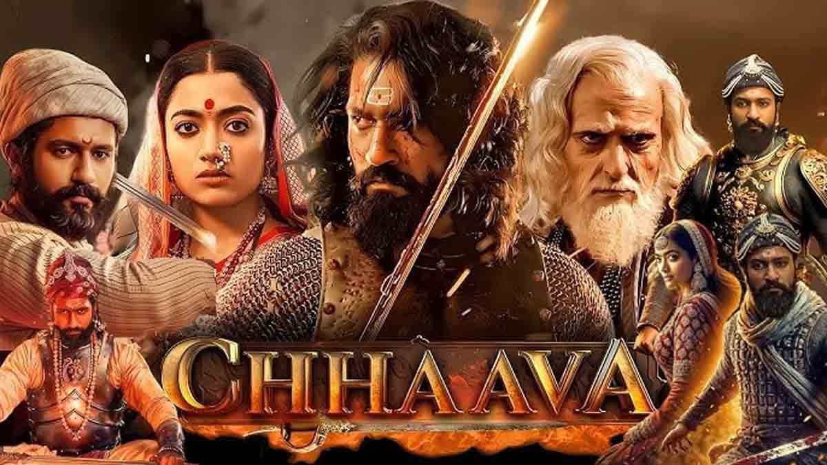 "Chhaava movie poster featuring Vicky Kaushal and Rashmika Mandanna, releasing on Netflix on April 11, 2025."