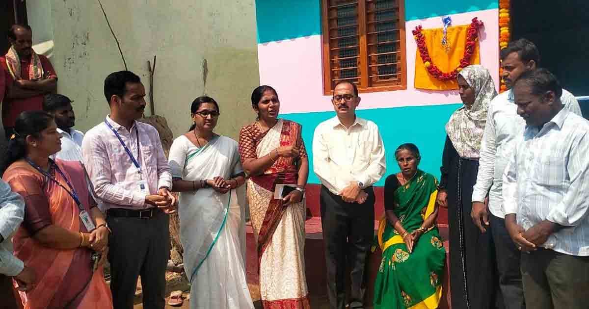 Dharmasthala - Muddamma receiving a newly constructed house under the Dharmasthala Vatsalya Program in Chikkaballapur district
