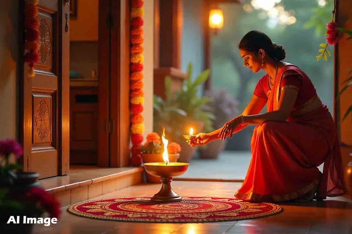 Spiritual - Lighting a lamp in Shani temple for blessings and prosperity