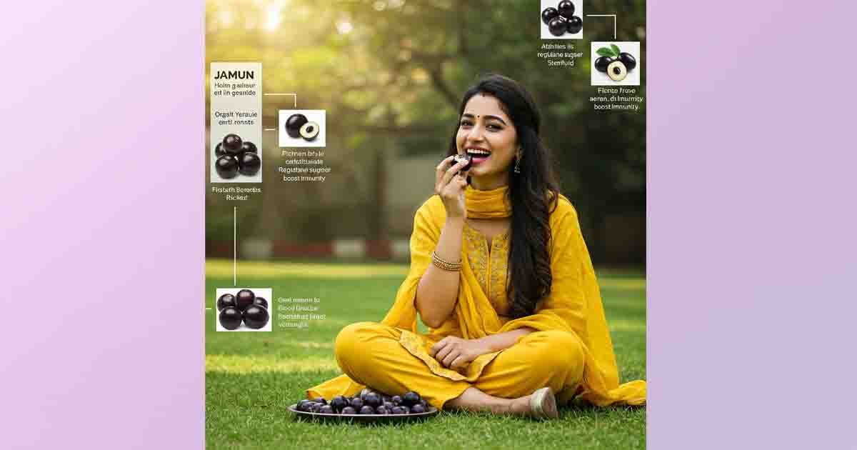 Health - Jamun fruit and its health benefits, rich in antioxidants, fiber, and beneficial for managing blood sugar levels