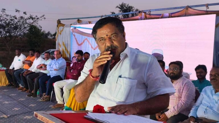 Annual Day - "MLA S.N. Subbareddy speaking at New Public School annual day event in Gudibande, emphasizing quality education."