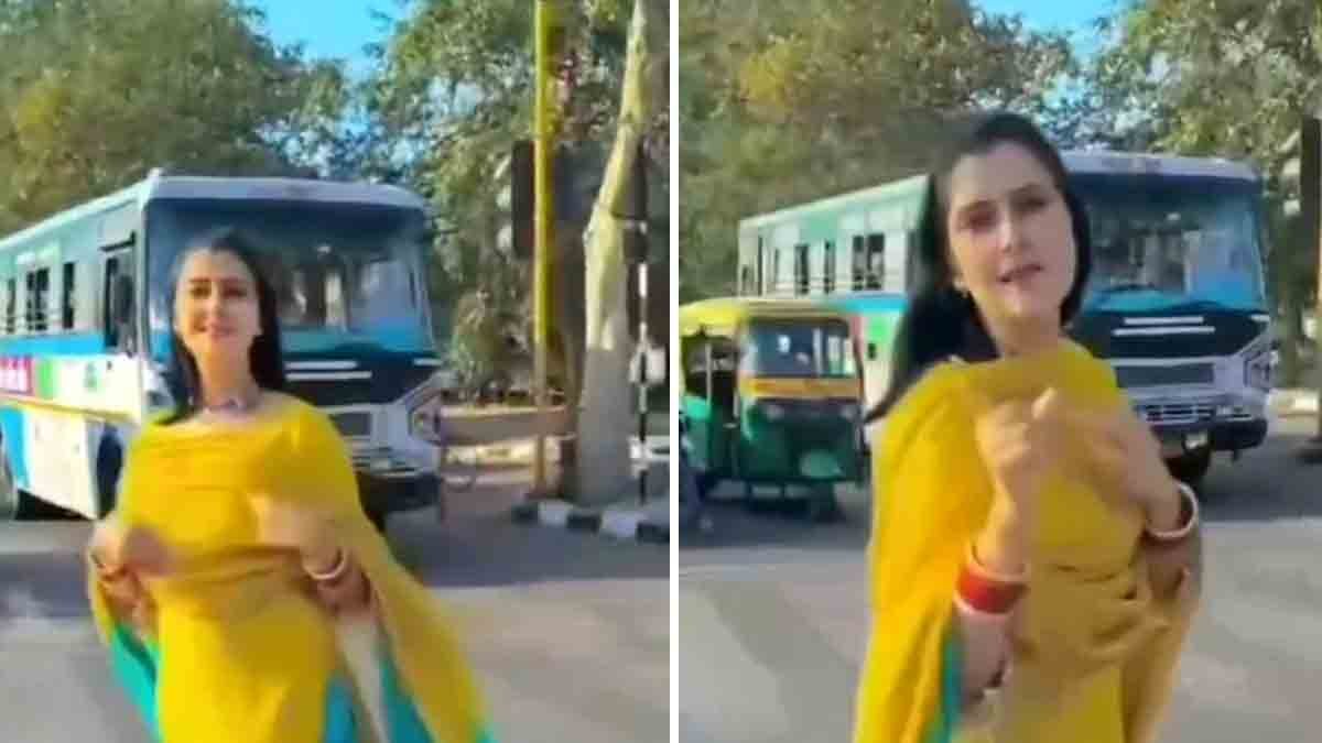 Reels - Woman making a reel in the middle of the road in Chandigarh, causing traffic congestion