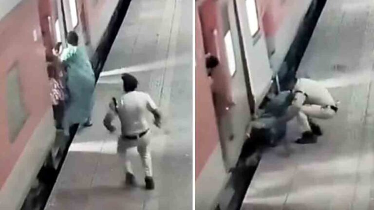 "Railway constable rescues woman trapped between train and platform at Borivali station, Mumbai"