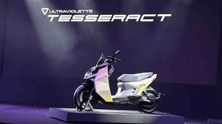 Ultraviolette Tesseract Electric Scooter with front and rear cameras, futuristic design