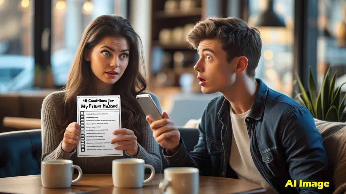 Shocking - Screenshot of dating app conversation listing 18 unrealistic relationship conditions by woman