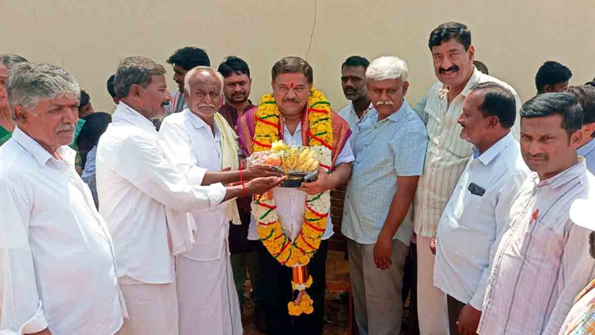 Anganawadi - MLA S.N. Subbareddy performing bhoomi pooja for Anganwadi building construction in Kambalahalli village