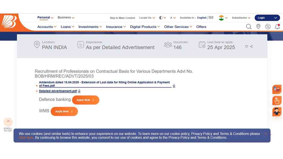 Bank of Baroda Recruitment 2025 - Apply Online for 146 Vacancies Before April 25
