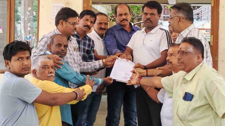 Janivara Controversy - Brahmin community members protesting in Gudibande against the removal of Janivara during the CET exam