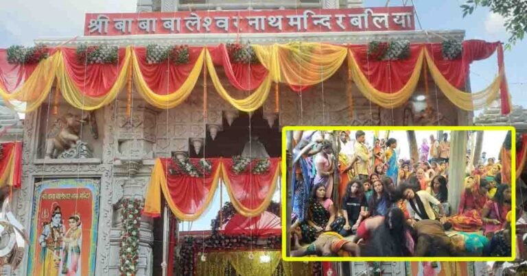 Devotees gather at Navak Baba Brahma Sthan during Chaitra Navratri fair in Maniyar, Ballia, Uttar Pradesh