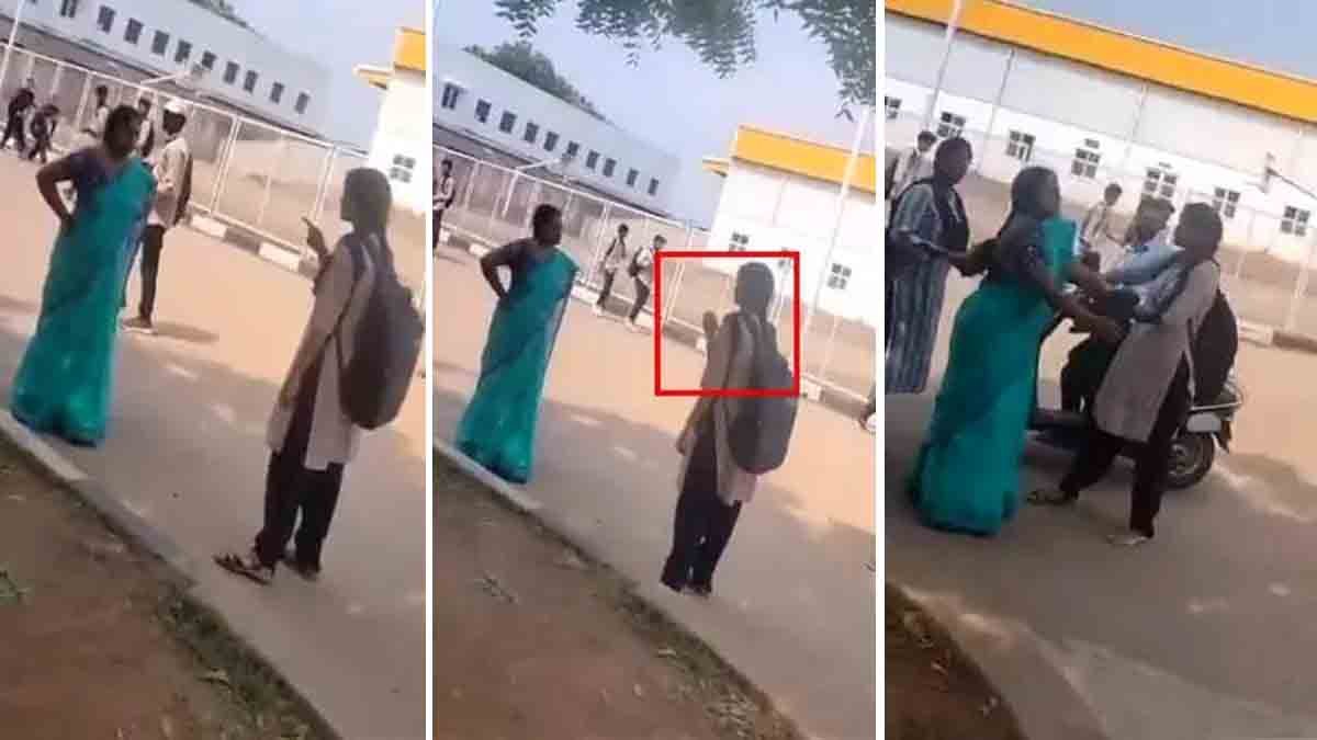 Viral Video - Female student assaults teacher with slipper at Raghu Engineering College; viral video sparks outrage