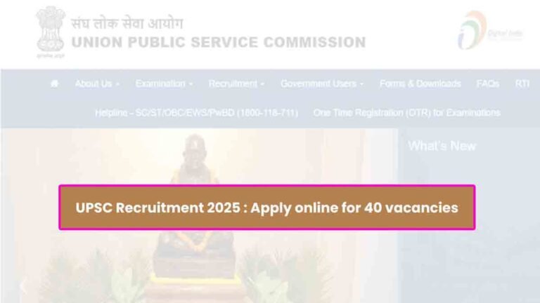 UPSC Recruitment Notification 2025 - Senior Veterinary Officers and other positions