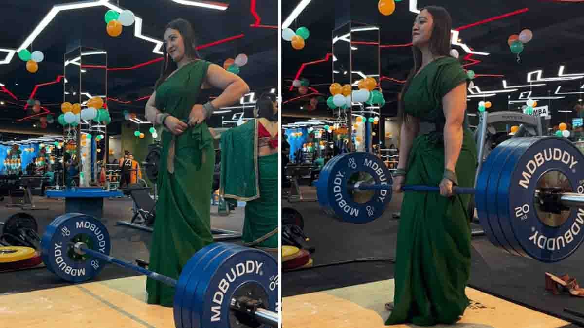 Viral - Indian woman deadlifting 140 kg in a silk saree inside gym, symbolizing strength and tradition