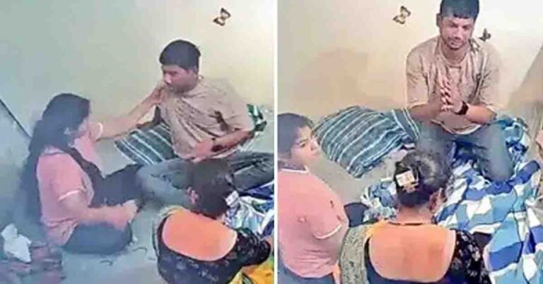 A shocking incident of a wife attacking her husband in Panna, Madhya Pradesh, caught on hidden camera, Video Viral
