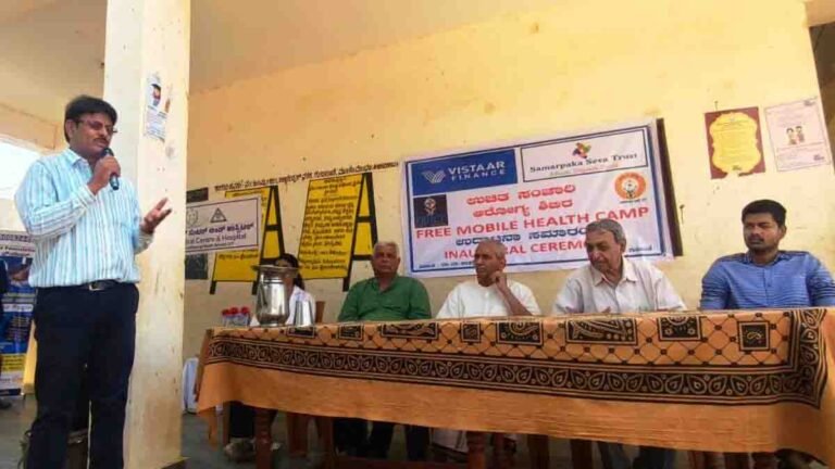 Health professionals conducting free medical check-ups at Gudibande health camp