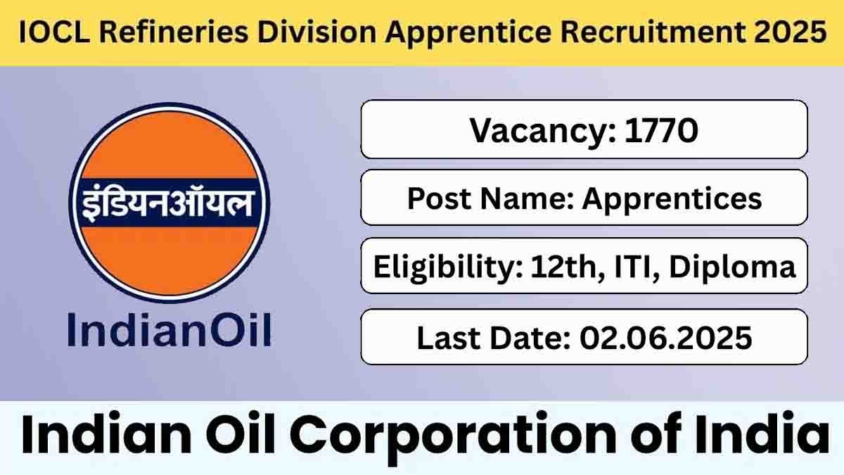 IOCL Apprentice Recruitment 2025 – Apply for 1770 Trade & Technician Apprentice Vacancies