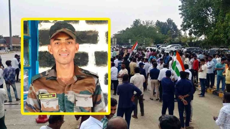 soldier Murali Naik being honored with military salute by Indian Army at Kempegowda International Airport, Bengaluru, before being taken to his native village Kallikonda in Chikkaballapur district