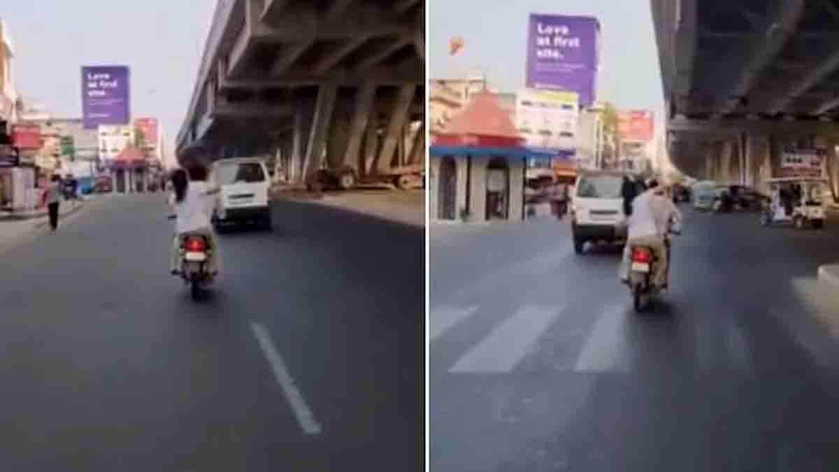 Video - Wife hitting husband with slipper on moving bike in Lucknow