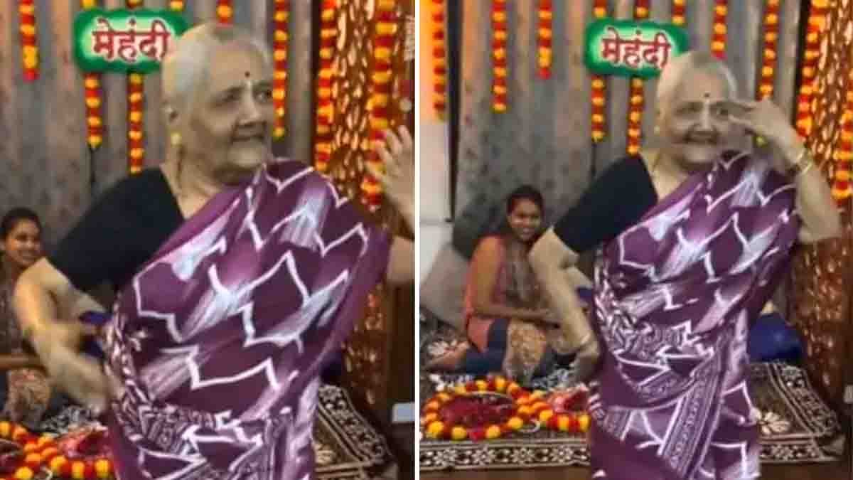 Grandma dancing at a Mehandi function with her grandchildren
