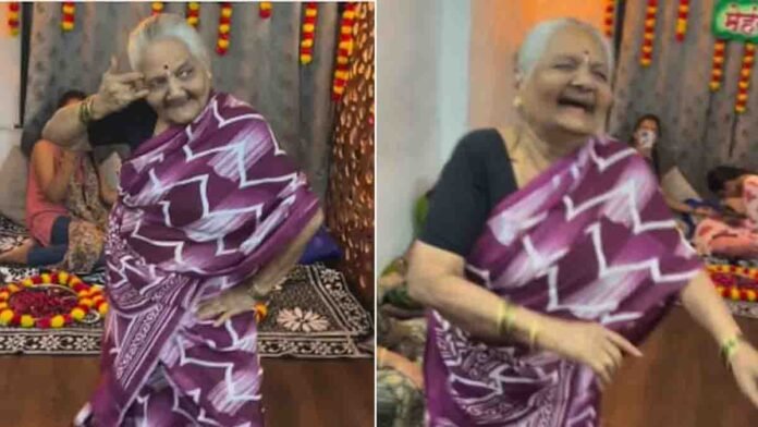 Grandma dancing at a Mehandi function with her grandchildren