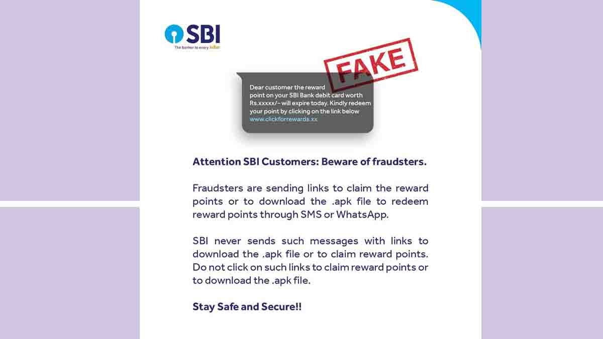 Mobile phone screen showing a WhatsApp scam alert warning with red caution sign, representing cyber security threat and SBI alert in India