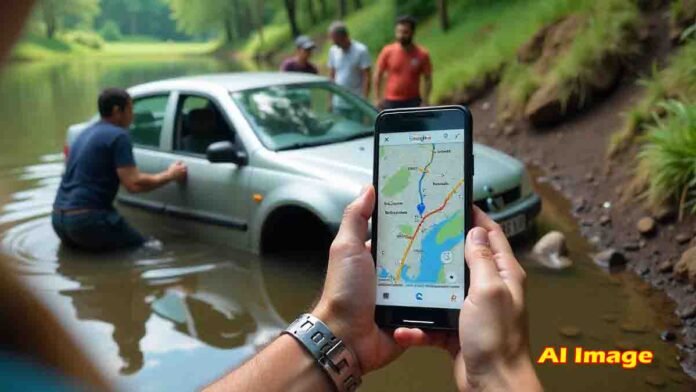 Submerged car rescue in Kerala after wrong Google Maps directions – locals saving trapped passengers