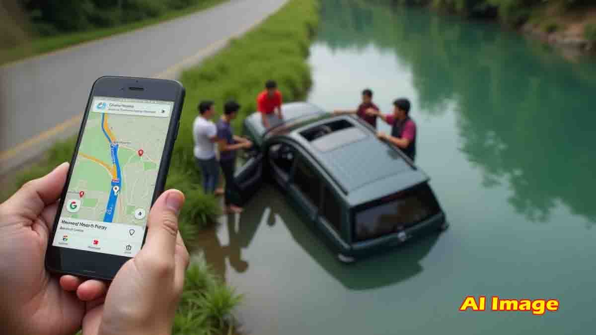 Submerged car rescue in Kerala after wrong Google Maps directions – locals saving trapped passengers