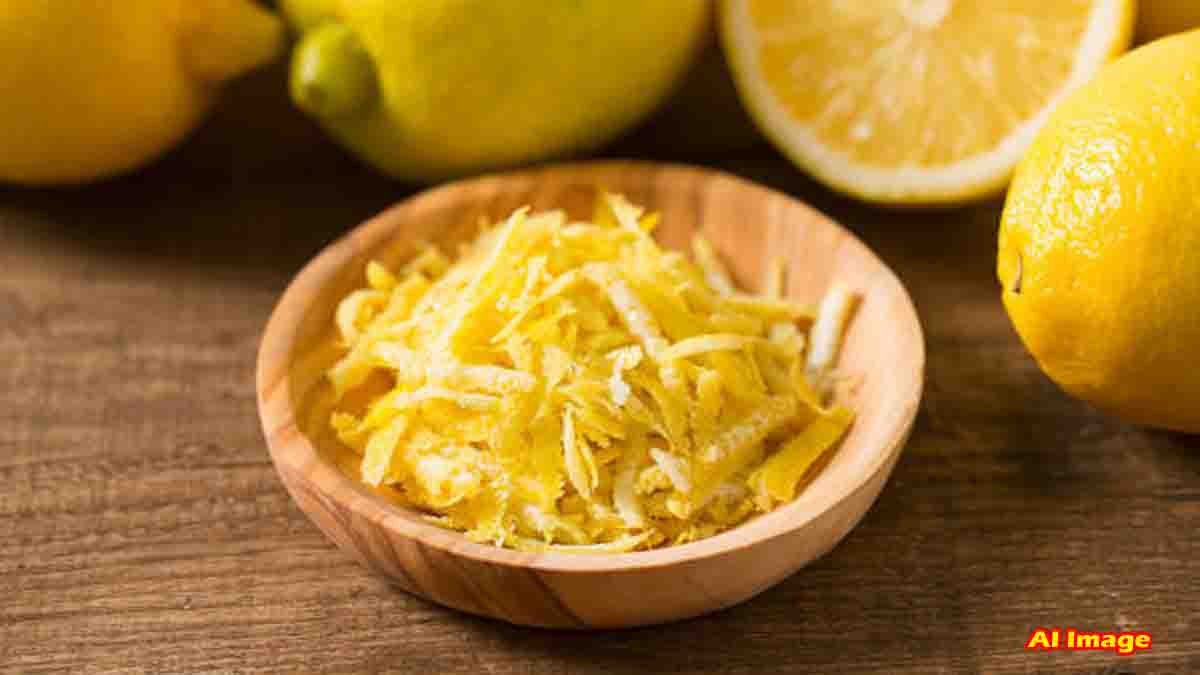 Health Tips - Lemon peel and slices with green leaves showing natural health benefits and detox properties