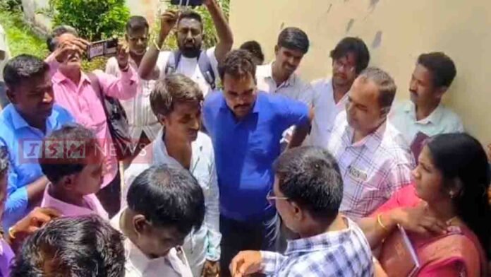 Local Issues - illagers protesting incomplete Ambedkar Bhavan construction in Hampasandra, Gudibande taluk, Chikkaballapur district