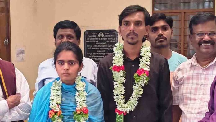 Young couple registers inter-caste love marriage at Gudibande sub-registrar office under police protection and public support