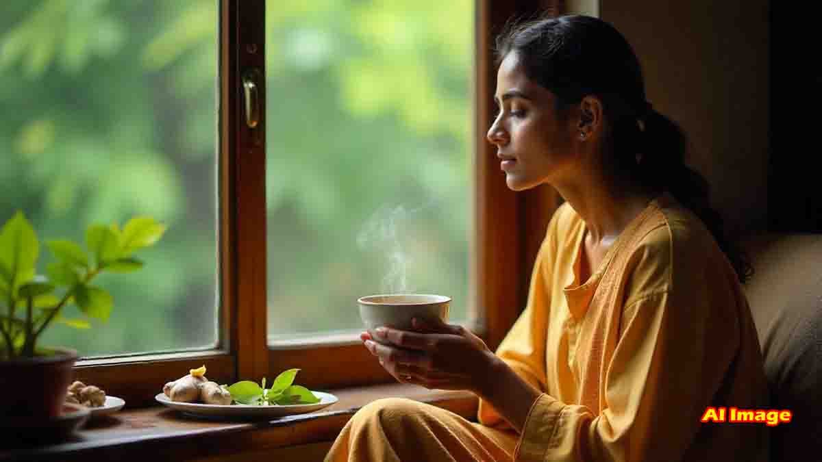 Homemade Tulsi Ginger Tea in Cup – Immunity Boosting Herbal Drink for Monsoon