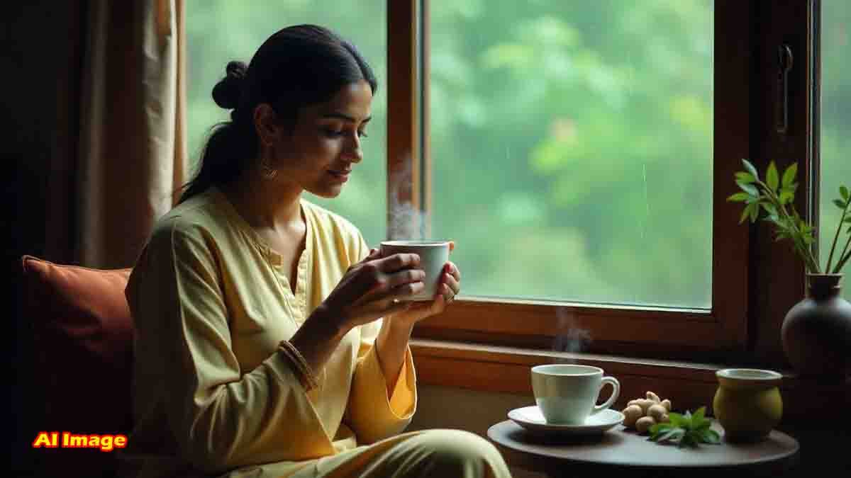 Homemade Tulsi Ginger Tea in Cup – Immunity Boosting Herbal Drink for Monsoon