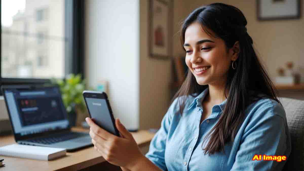 Young Indian student learning Artificial Intelligence using smartphone through Google free AI course at home