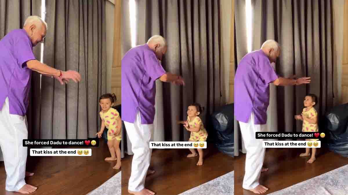 Little girl dancing joyfully with her grandfather and gently massaging his hands and feet, showing deep love and family bonding Video viral