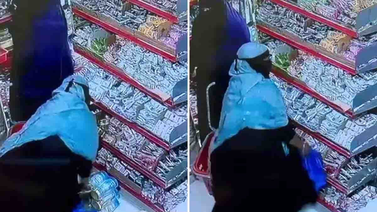 Crime - Two burqa-clad women inside a supermarket stealing groceries caught on CCTV in Karnataka, India