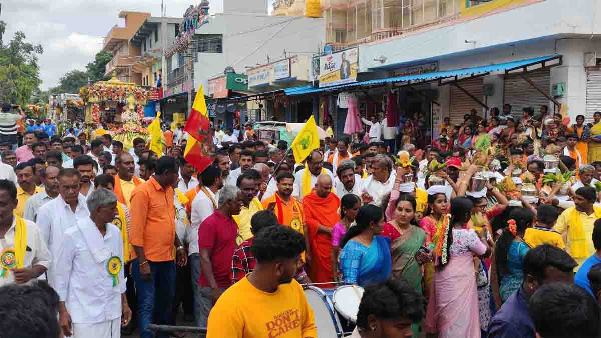 Silver chariots and cultural procession during Kempegowda Jayanti celebration in Gudibande