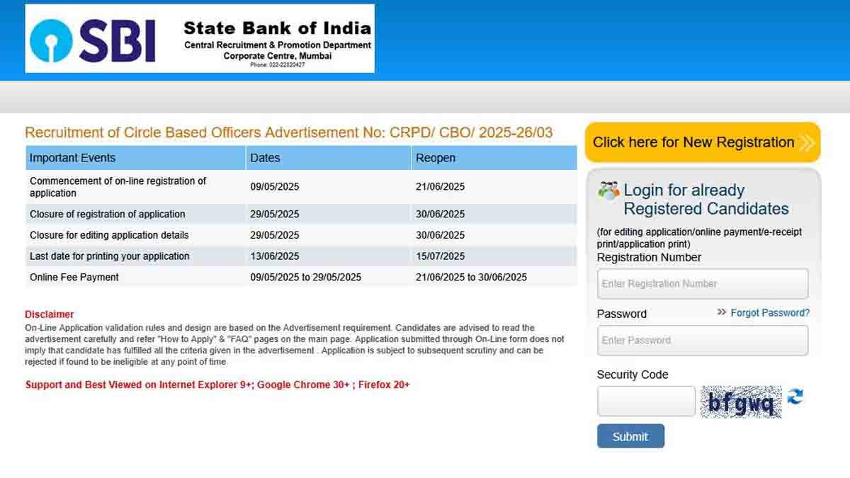 SBI Recruitment 2025 notification for 2600 Circle Based Officer posts