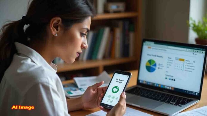 man using mobile phone to check credit score online, representing financial literacy and secured credit card usage in India