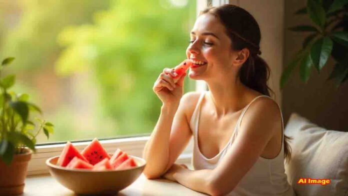 Fresh watermelon slices with morning sunlight – benefits of eating watermelon on an empty stomach