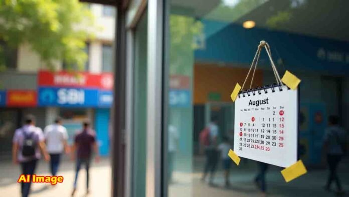 Bank closed notice board with calendar for August 2025 – Indian Bank Holidays, festivals and national holidays