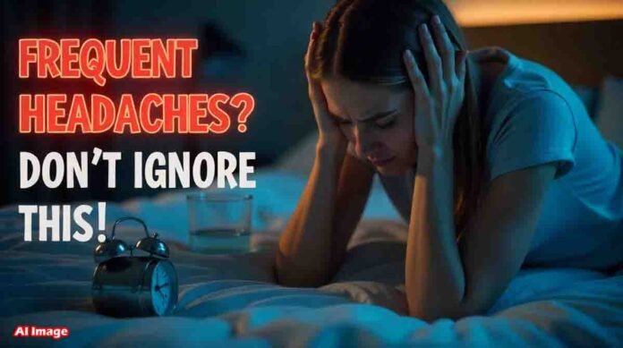 Causes and Dangers of Frequent Headaches 0 Woman holding her head in pain due to recurring headache caused by stress and dehydration