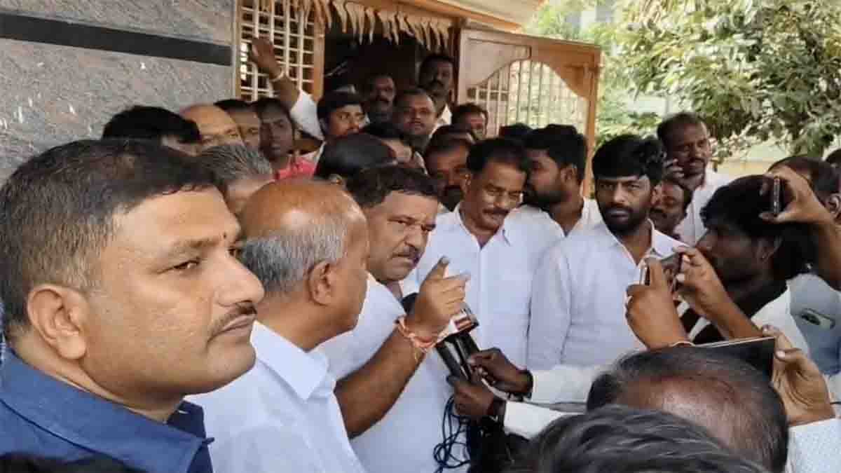 Congress MLA S.N. Subbareddy speaks to media after ED raid at his Bagepalli residence