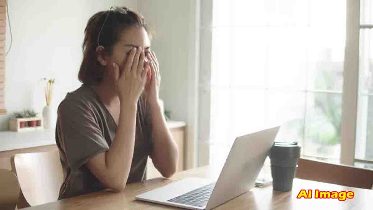 Woman practicing yoga eye exercises for screen-strained eyes - Eye care