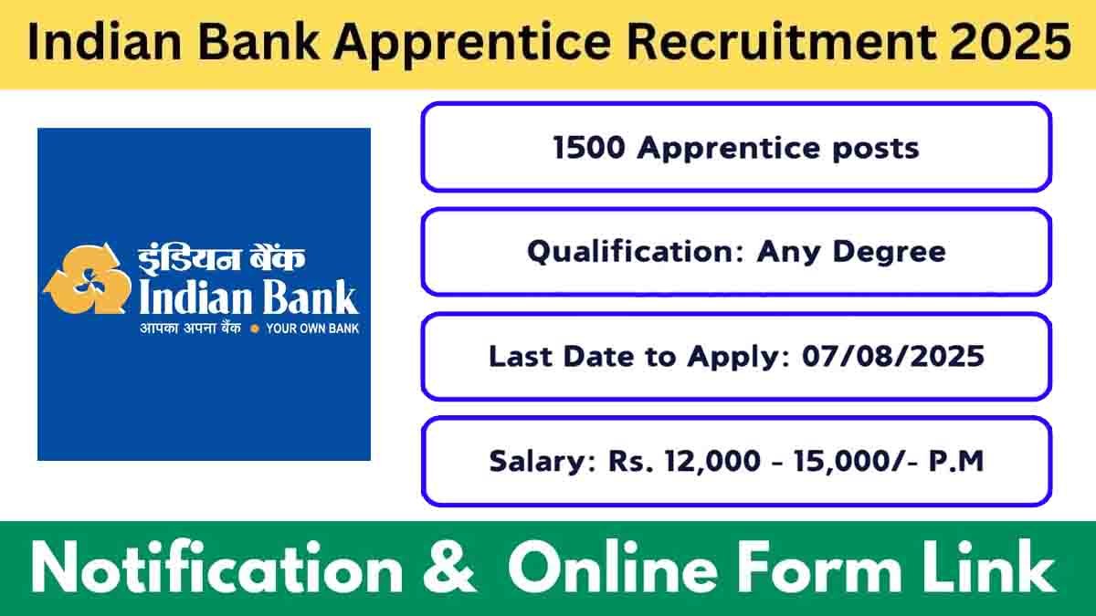 Indian Bank Apprentice Recruitment 2025 – Apply for 1500 Posts Online - Bank Job
