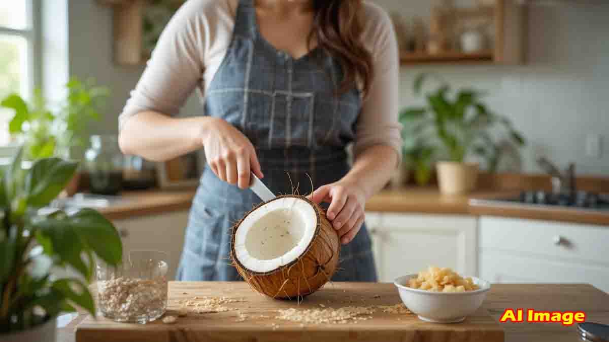 A healthy weight-loss meal featuring raw coconut and jaggery, a natural way to boost metabolism and support digestion