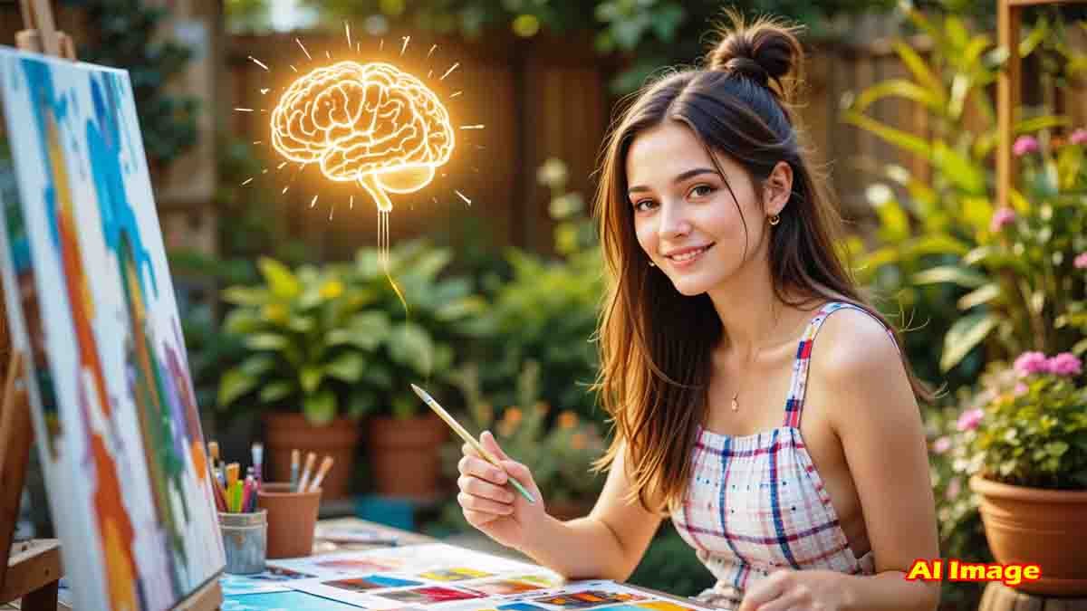 Person meditating in nature with glowing brain illustration representing mental clarity and brain health under stress